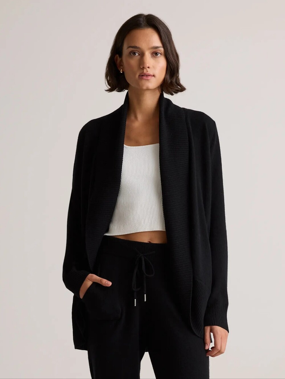 Quince Mongolian Cashmere Black Open-Front Women's Cardigan Sweater NWT Medium